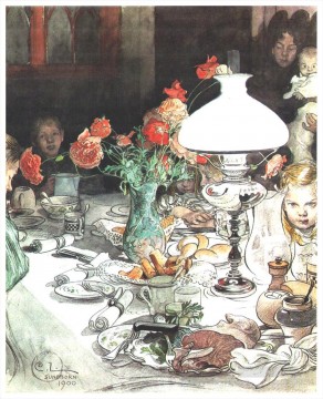 1900年夕方のランプの周り カール・ラーソン Oil Paintings